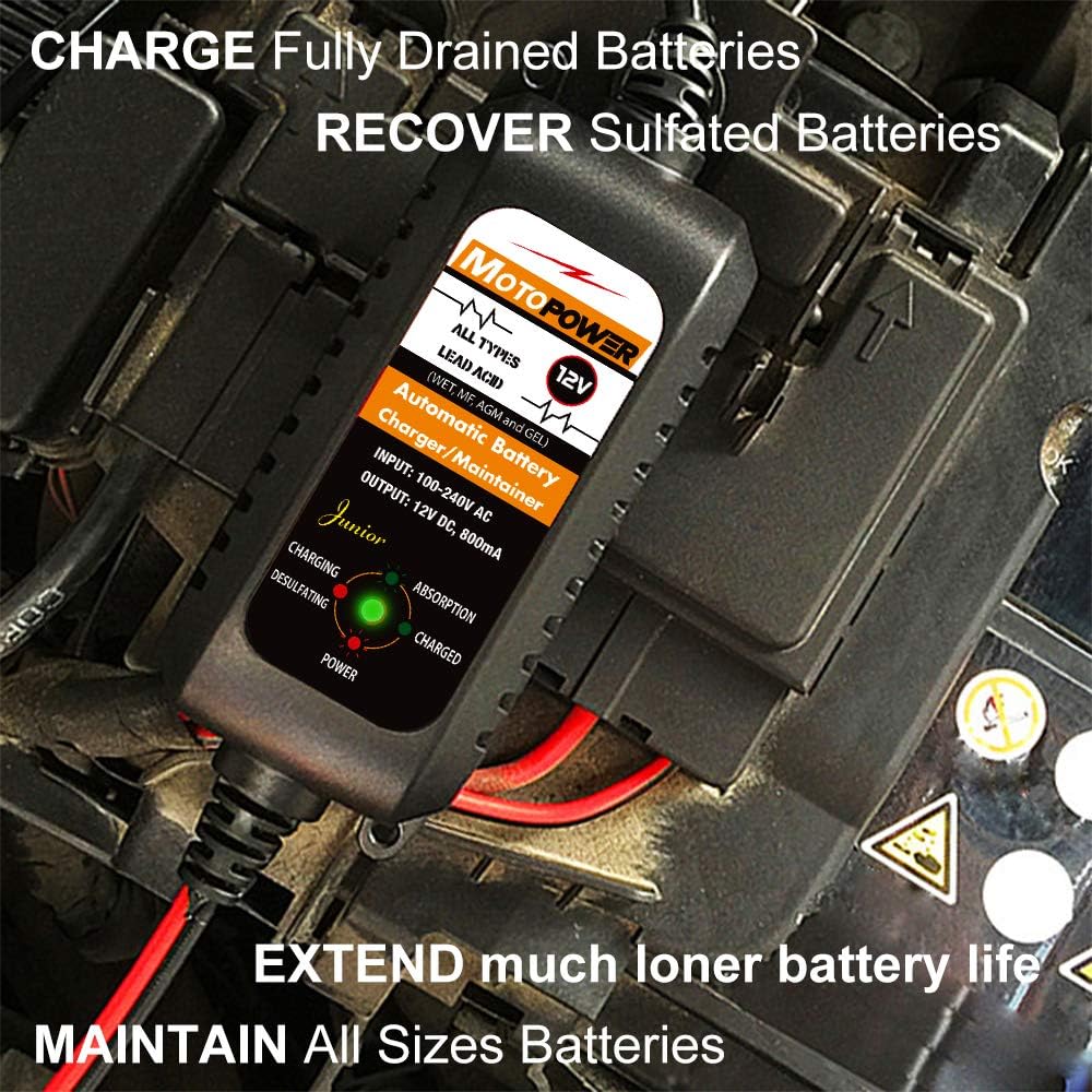 MOTOPOWER MP00205A 12V 800mA Fully Automatic Battery Charger/Maintainer