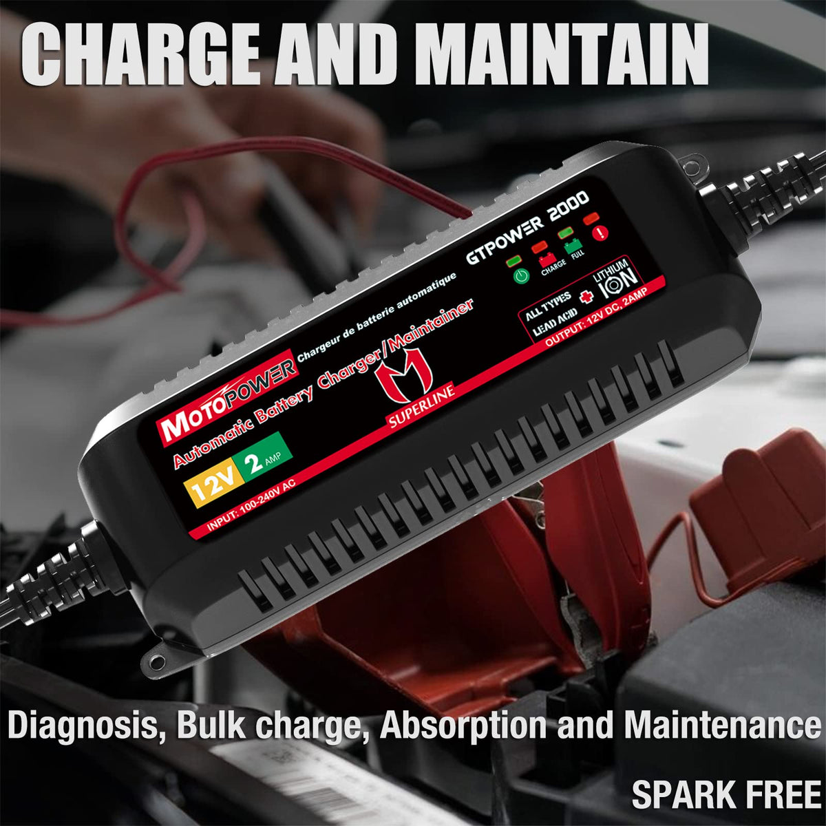 MOTOPOWER MP00205A 12V 800mA Fully Automatic Battery Charger/Maintainer