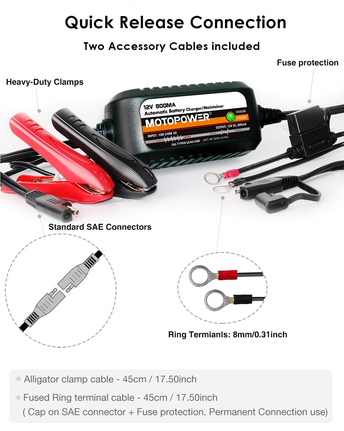 MOTOPOWER MP00205A 12V 800mA Fully Automatic Battery Charger/Maintainer