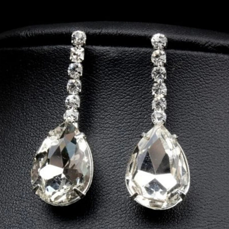 Fashion 1 set Wedding Bridal Jewelry Sets Simple Luxury Full Crystal Chain Water Drop Necklaces & Pendants Dangle Earrings Sets