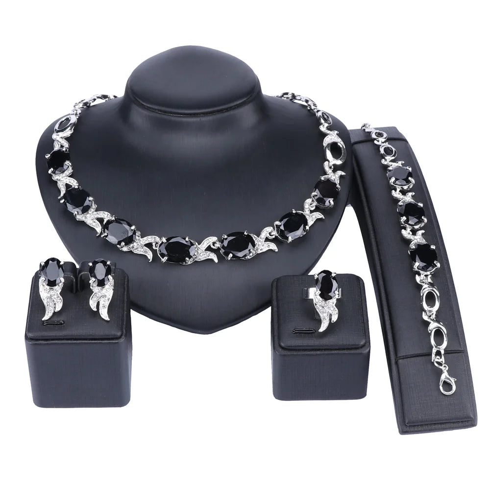 Parure Éclat Violet – Collier, bracelet, boucles d’oreilles et bague couleur or