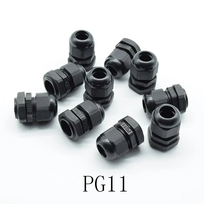 10pcs IP68 Black  PG7 PG9 PG11 PG13.5 PG16 for 3-6.5mm-14mm Wire Cable CE Waterproof Nylon Plastic Cable Gland Connector