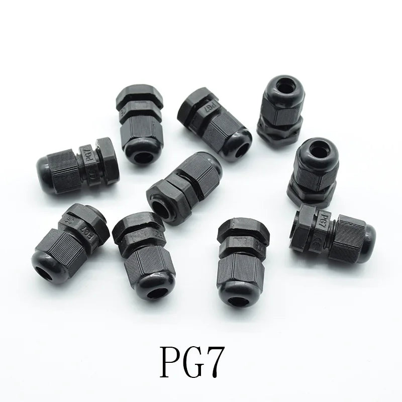 10pcs IP68 Black  PG7 PG9 PG11 PG13.5 PG16 for 3-6.5mm-14mm Wire Cable CE Waterproof Nylon Plastic Cable Gland Connector
