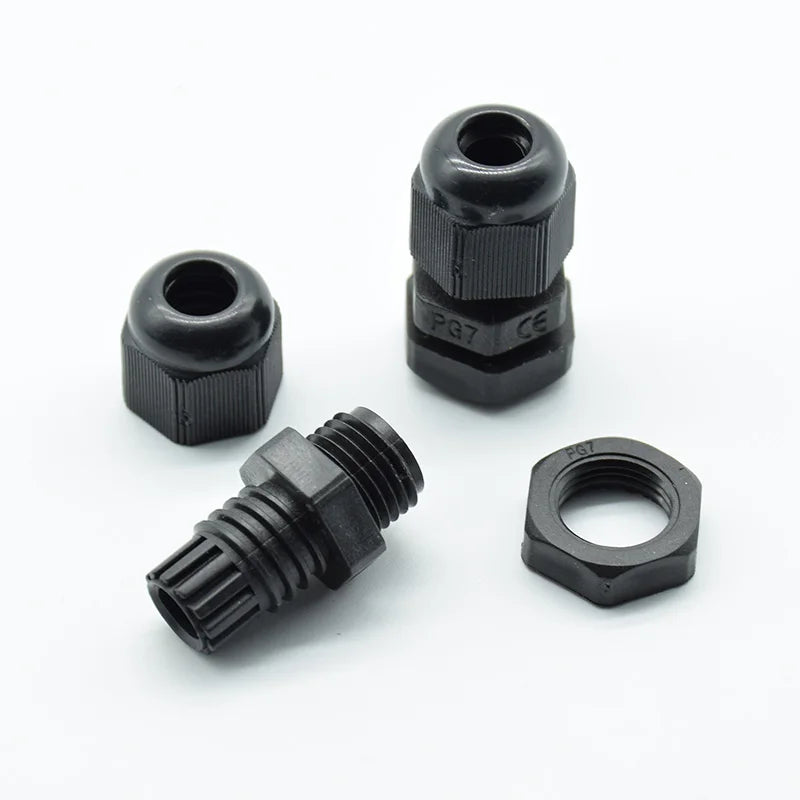 10pcs IP68 Black  PG7 PG9 PG11 PG13.5 PG16 for 3-6.5mm-14mm Wire Cable CE Waterproof Nylon Plastic Cable Gland Connector
