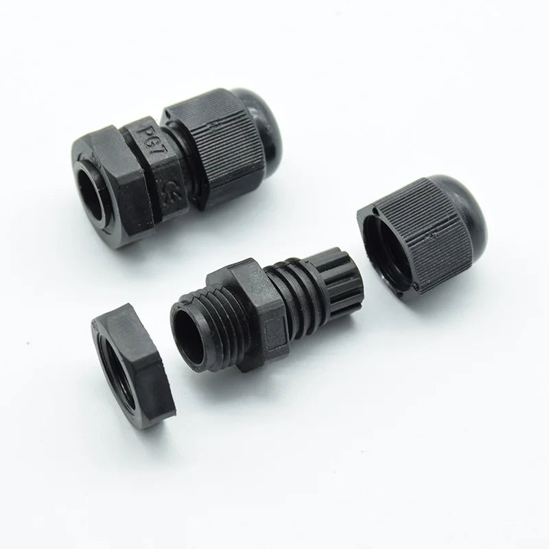 10pcs IP68 Black  PG7 PG9 PG11 PG13.5 PG16 for 3-6.5mm-14mm Wire Cable CE Waterproof Nylon Plastic Cable Gland Connector