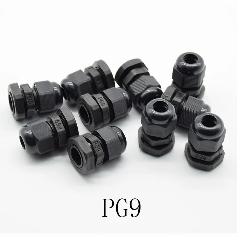 10pcs IP68 Black  PG7 PG9 PG11 PG13.5 PG16 for 3-6.5mm-14mm Wire Cable CE Waterproof Nylon Plastic Cable Gland Connector
