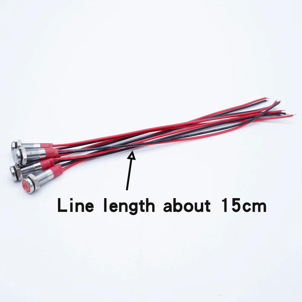Metal Indicator Light 6mm 8mm 10mm 12mm With Wire LED Lamp Warning Signal Lamp 3-6v 12-24v 110-220V Red Green Blue White Orange
