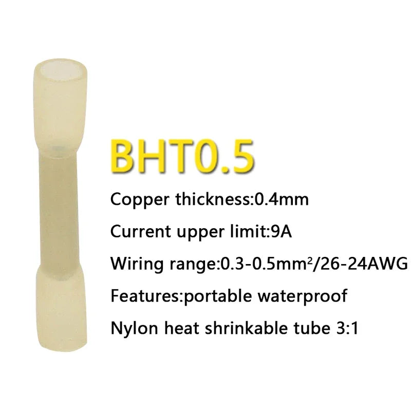 Heat Shrink Butt Wire Connectors Waterproof Insulated Automobile Wire Cable Crimp Terminals AWG 26-10 0.3-6.0mm2