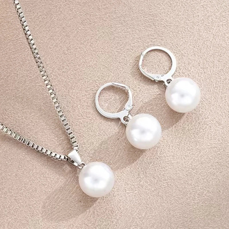 2 Pieces Of Round Pearl Jewelry Set, Earrings, Pendants, Necklaces, Ladies' Exquisite And Fashionable Wedding Jewelry Set,Gifts