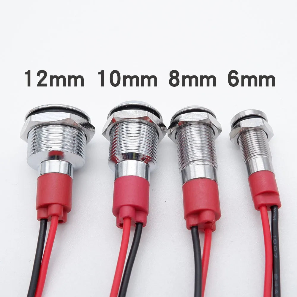 Metal Indicator Light 6mm 8mm 10mm 12mm With Wire LED Lamp Warning Signal Lamp 3-6v 12-24v 110-220V Red Green Blue White Orange
