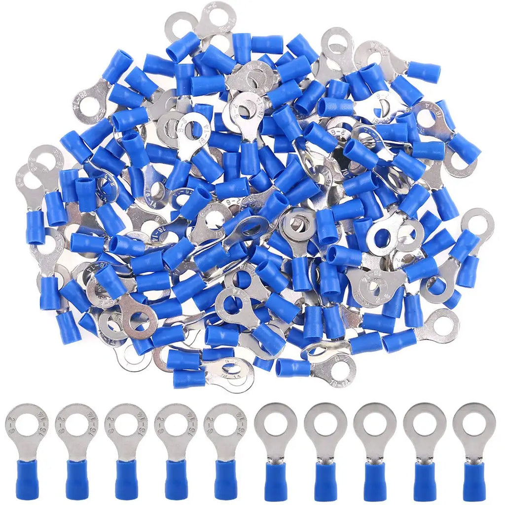 100/50/10Pcs Blue RV2 M3-M8 Ring Crimp Terminal Insulated Electric Cable Wire Connector 16-14AWG
