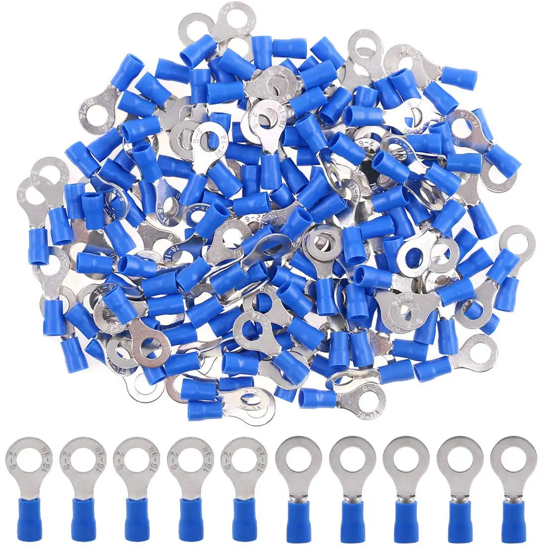 100/50/10Pcs Blue RV2 M3-M8 Ring Crimp Terminal Insulated Electric Cable Wire Connector 16-14AWG