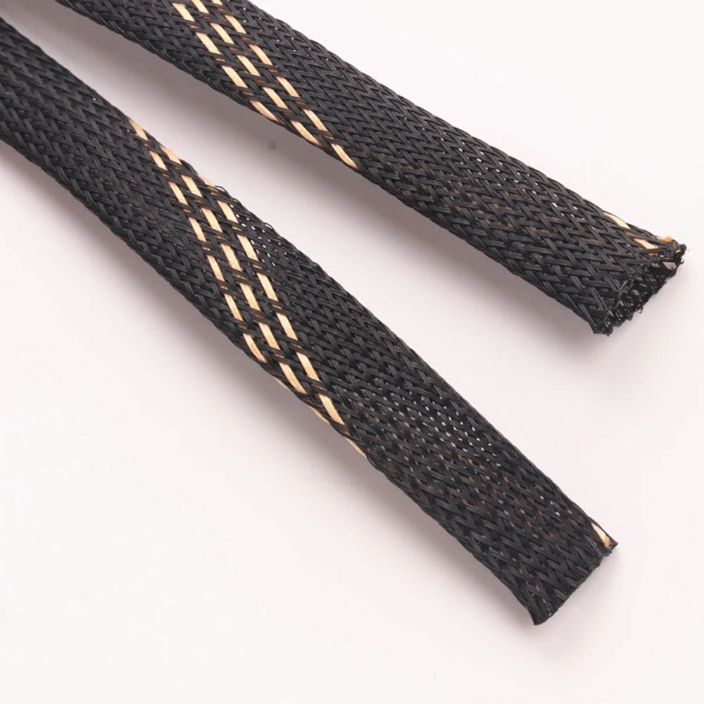 1/5M/10/20M Insulation Braided Sleeves Black+Gold 4/6/8/10/12/15/20/25mm Wire Protection High Expandable Braided Sleeving Cable
