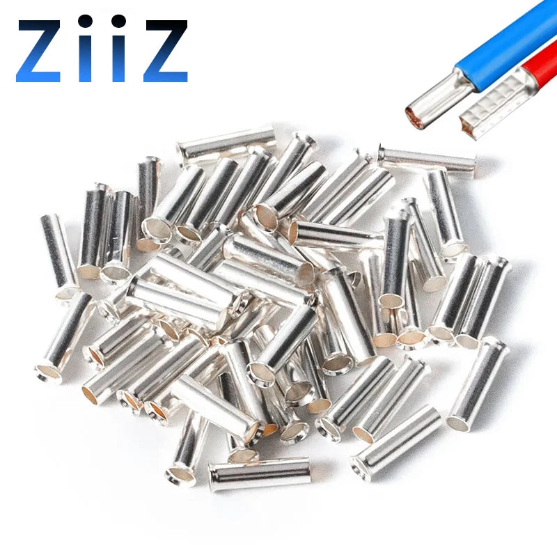 100PCS EN Series Non-Insulated Wire Connector Ferrules Electrical Cable Terminal Copper Bare Tinned Crimp Terminal 22-10 AWG