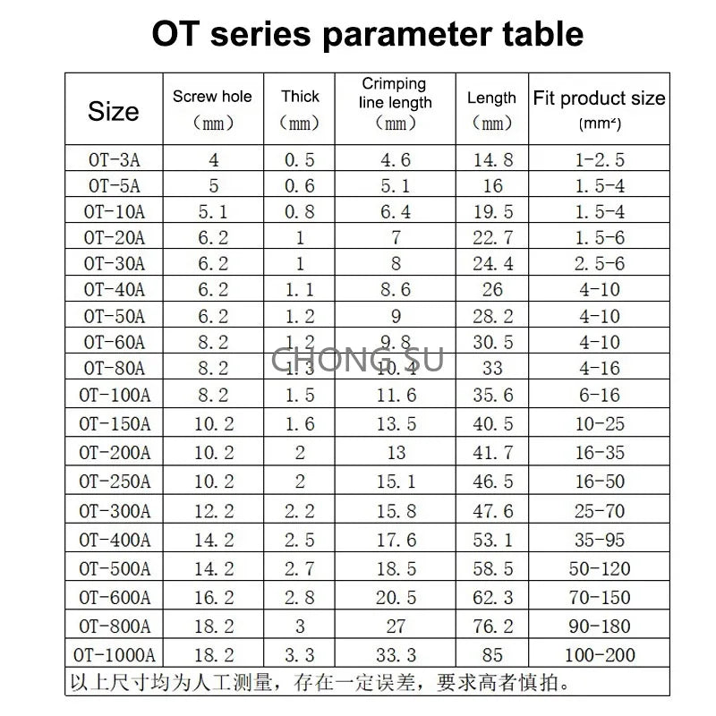 1-100pcs OT-3A 5A 10A 20A 30A 40A 50A 60A~1000A Wire Nose Red Copper Terminals Battery Cable Lug O-Type End Screw Hole M4~M18