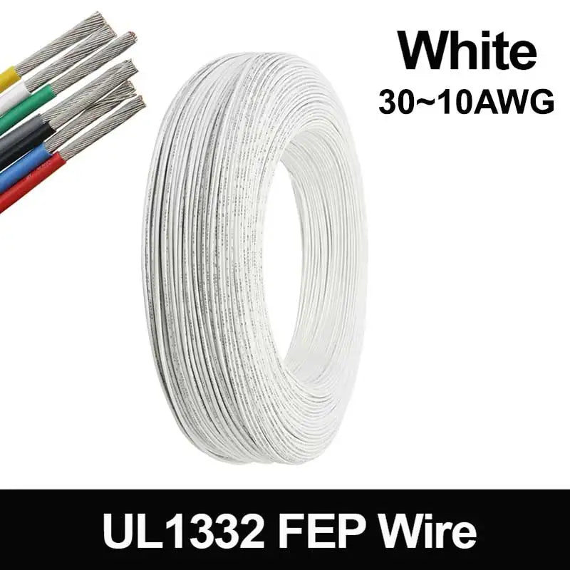 1~100M White UL1332 PTFE Wire 30 28 26 24 22 20 18 16 14 12 10AWG Electric FEP Insulation Tinned Copper Cable for 3D Printer