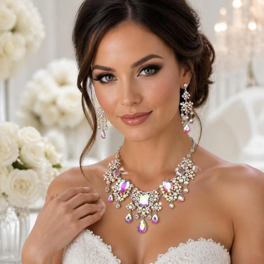 Elegant Rhinestone Jewelry Set Shiny Baroque Necklace Earrings Set Exquisite Luxury Wedding Bridal Accessories Wedding Party