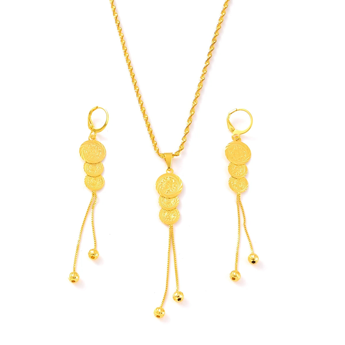 Parure Élégance – Collier et boucles d’oreilles en laiton couleur or