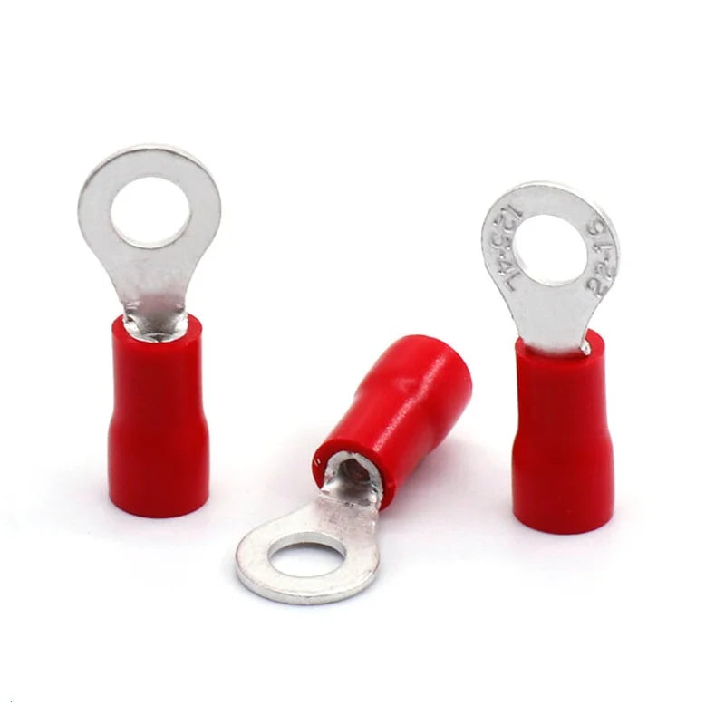 10/50/100Pcs Rv1.25 M3M4M5M6M8 Electrical Ring Crimp Wire Connectors Insulated Wiring Terminals 22-16AWG Red