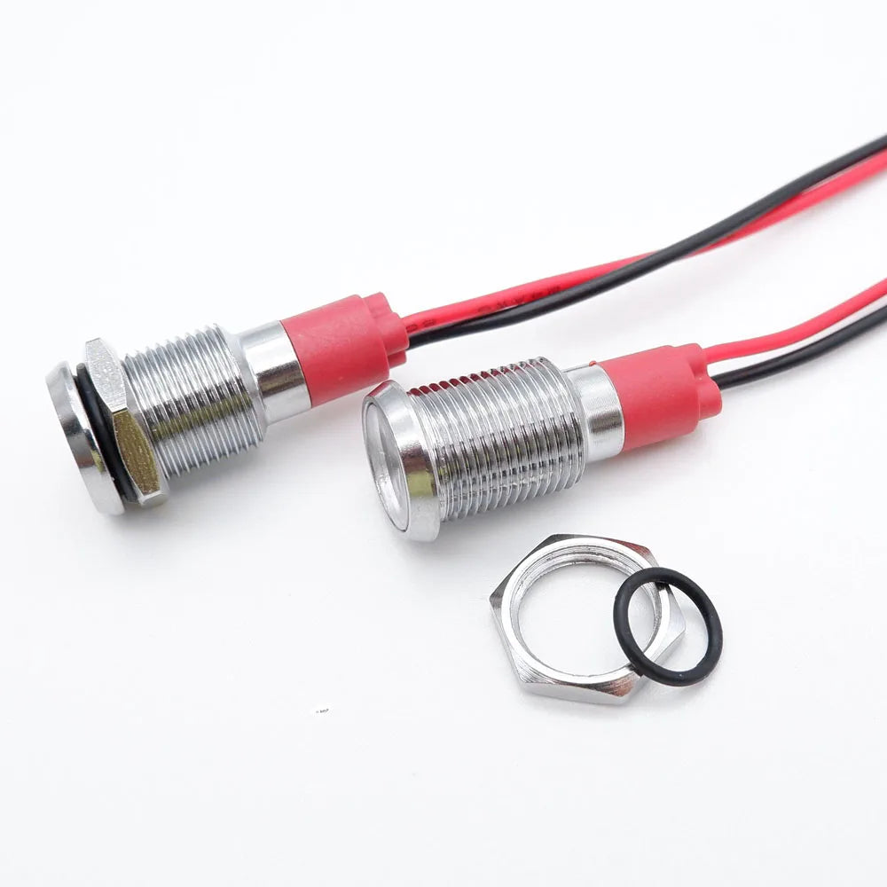 1pcs Metal Indicator Light 6mm 8mm 10mm 12mm LED Light Black Silver  with Wire 3V 5V 6V 12V 24V 110V 220V Red Yellow Blue Green