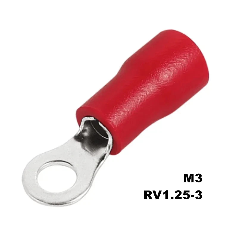 10/50/100Pcs Rv1.25 M3M4M5M6M8 Electrical Ring Crimp Wire Connectors Insulated Wiring Terminals 22-16AWG Red