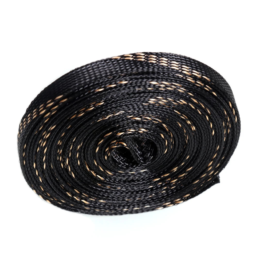 1/5M/10/20M Insulation Braided Sleeves Black+Gold 4/6/8/10/12/15/20/25mm Wire Protection High Expandable Braided Sleeving Cable