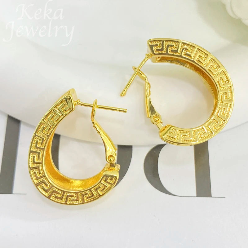 Dubai Golden Jewelry Sets for Women Luxury Italian Bridal Necklace Pendant Earrings Wedding Party Accessories Lady Gifts