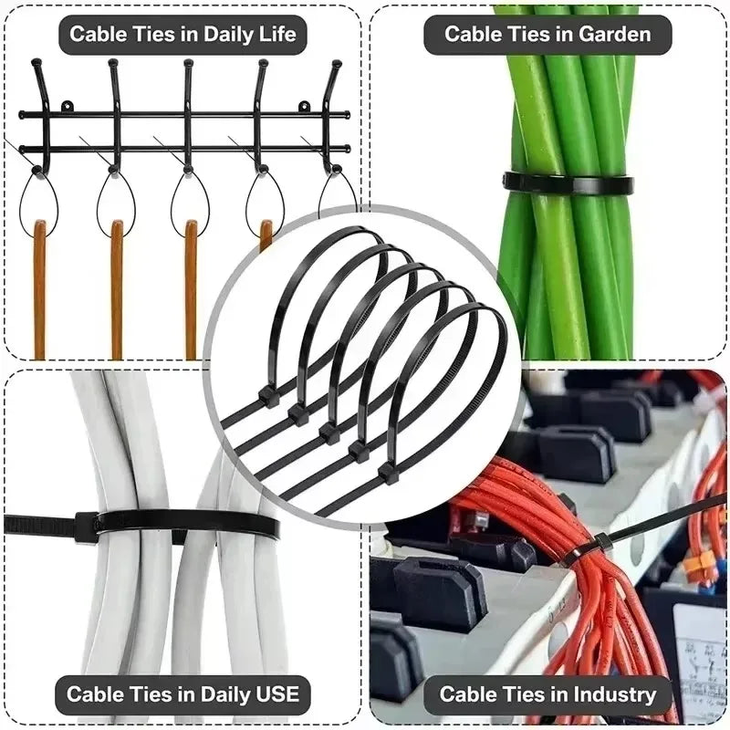 1-500pcs Plastic Straps Nylon Cable Ties Plastic Flanges Ties Cable Greenhouse Clamp Self-locking Fastening Wire Ties