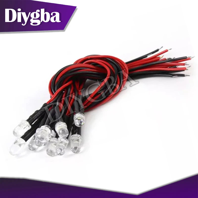 10PCS DC 3V 6V 12V 24V Pre Wired 3mm 5mm LED Light Prewired Emitting Diodes Transparent Yellow Blue Green White Red Orange