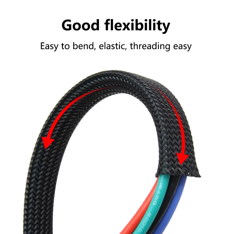 1M 1mm-100mm Black PET Expandable Braided Sleeving Flexible Wire Mesh Sleeve Black For TV Audio PC Cords Wire Cable Protecter