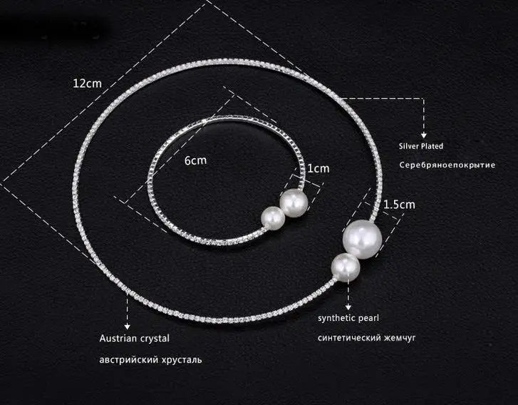 Ensemble Élégance Perles & Cristaux – Collier, bracelet et boucles d’oreilles couleur argent