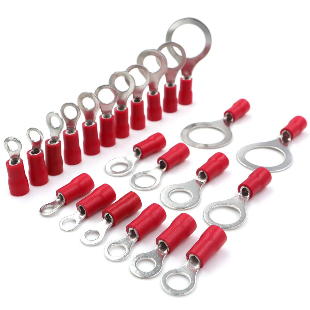 10/50/100Pcs Rv1.25 M3M4M5M6M8 Electrical Ring Crimp Wire Connectors Insulated Wiring Terminals 22-16AWG Red