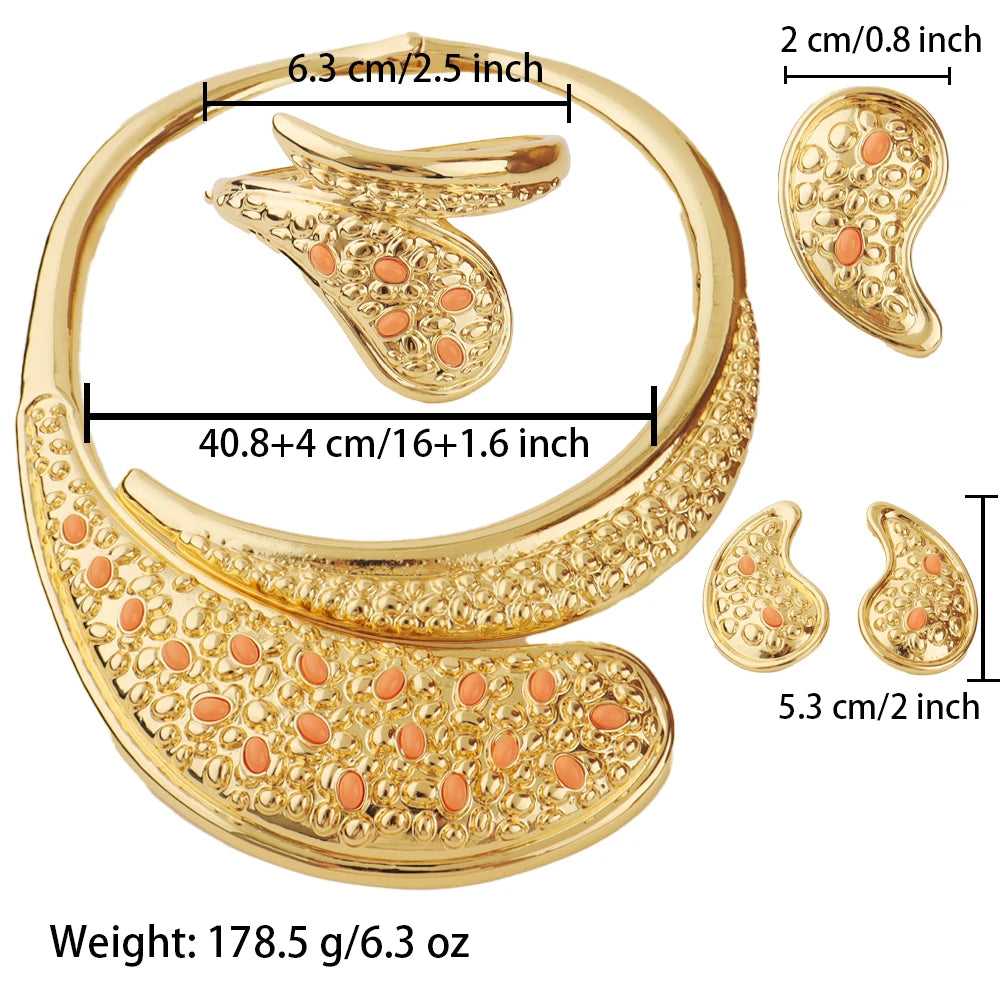 Gold Plated Necklace Earrings Bracelet Ring Jewelry Set for Women Elegant Gift Set for Party Wedding Jeweler Clearance Sale Item