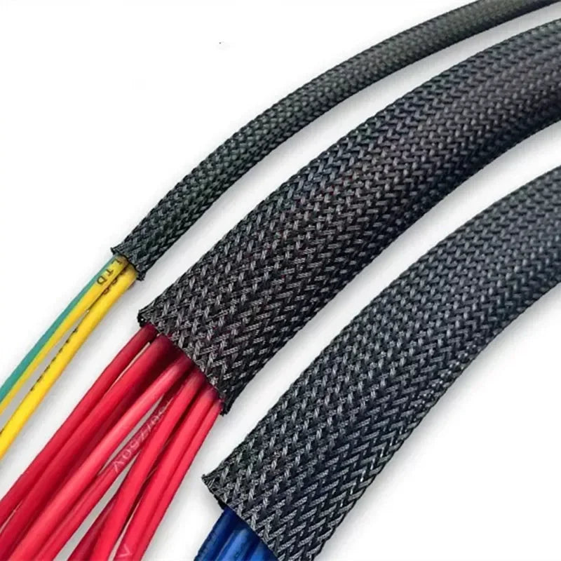 PET Black Cable Sleeve 6/8/10/16/20/30mm Insulated Braided Sleeving Data Line Protection Wire Cable Flame-Retardant Nylon Tube