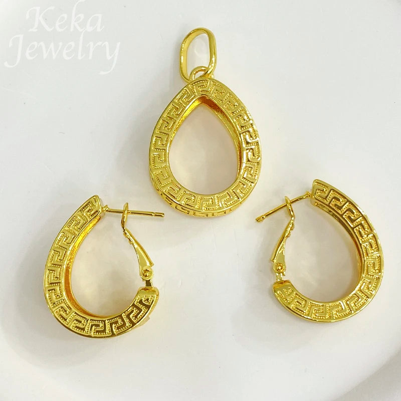 Dubai Golden Jewelry Sets for Women Luxury Italian Bridal Necklace Pendant Earrings Wedding Party Accessories Lady Gifts