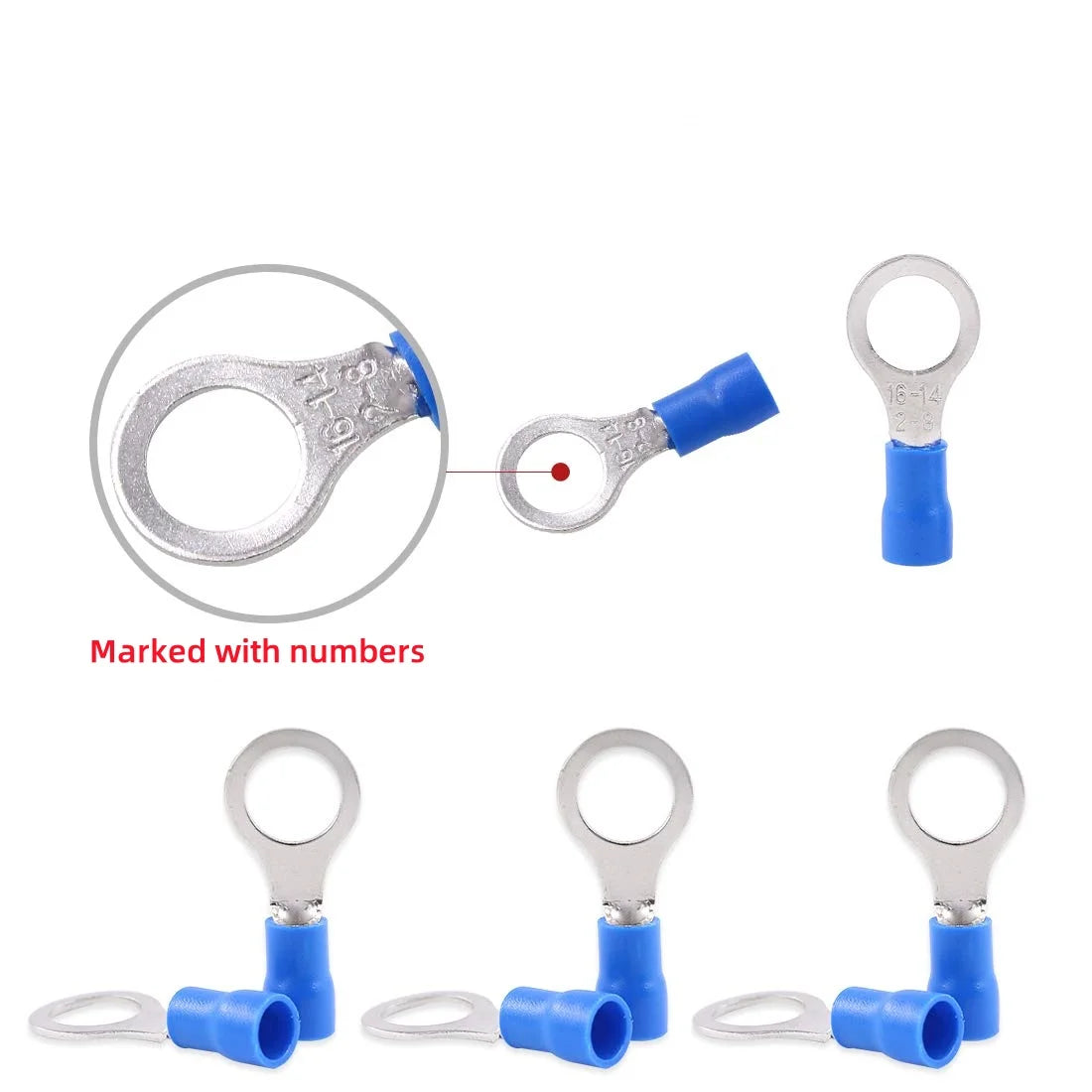100/50/10Pcs Blue RV2 M3-M8 Ring Crimp Terminal Insulated Electric Cable Wire Connector 16-14AWG
