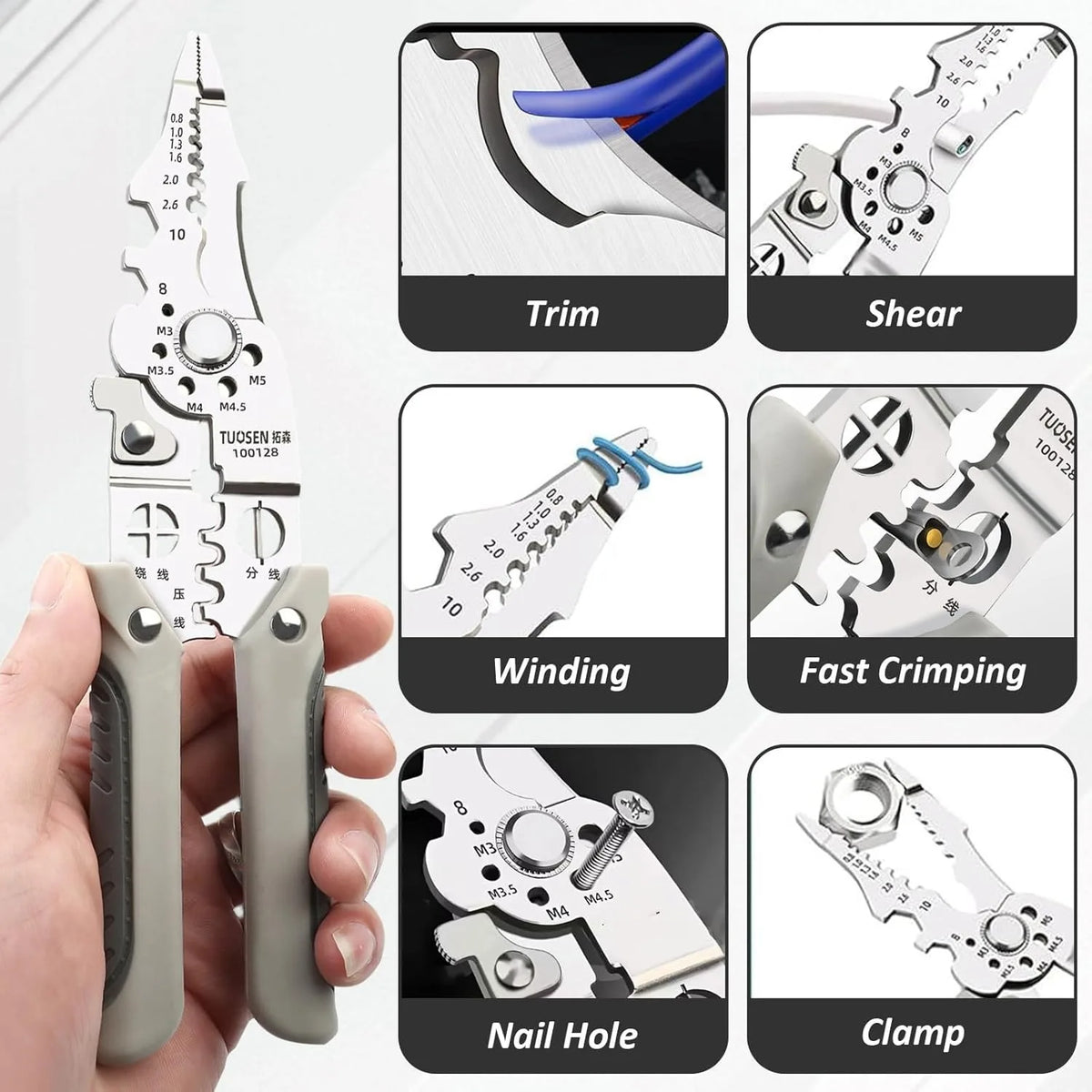 TINSOL Multifunctional Wire Stripper Crimper Cable Cutter Automatic Adjustable Crimping Pliers Terminal Hand Repair Tool