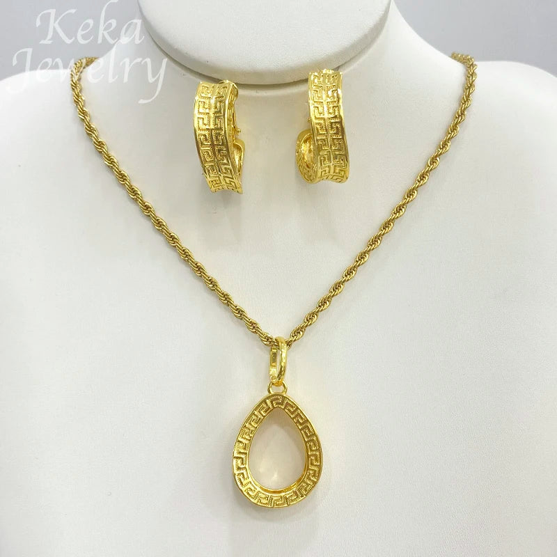 Dubai Golden Jewelry Sets for Women Luxury Italian Bridal Necklace Pendant Earrings Wedding Party Accessories Lady Gifts