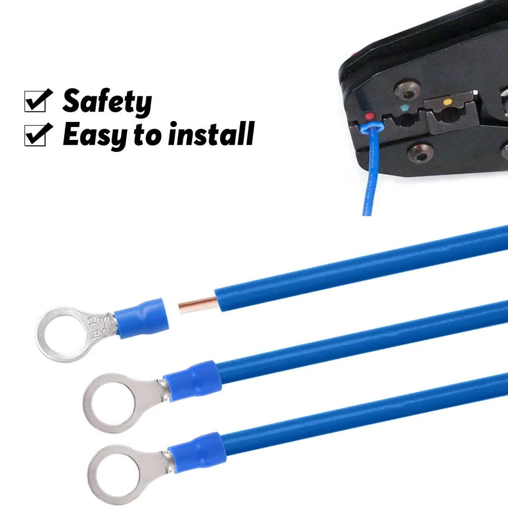 100/50/10Pcs Blue RV2 M3-M8 Ring Crimp Terminal Insulated Electric Cable Wire Connector 16-14AWG