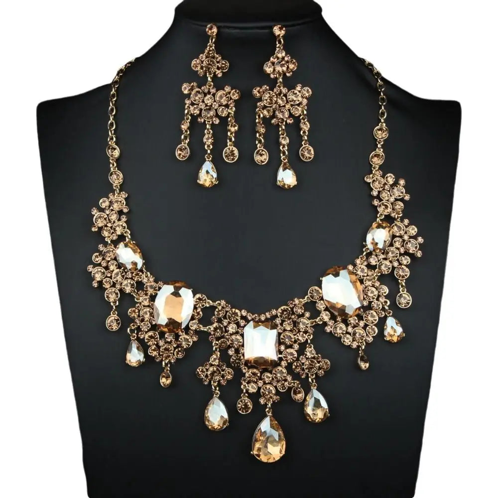 Elegant Rhinestone Jewelry Set Shiny Baroque Necklace Earrings Set Exquisite Luxury Wedding Bridal Accessories Wedding Party