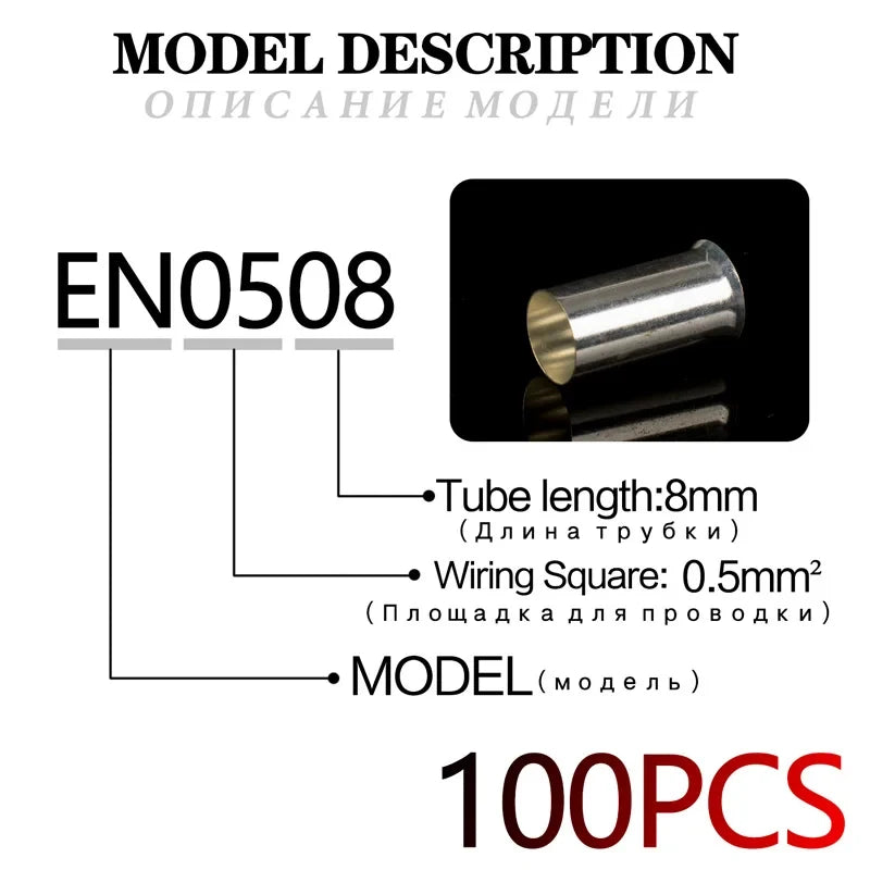 100PCS EN Series Non-Insulated Wire Connector Ferrules Electrical Cable Terminal Copper Bare Tinned Crimp Terminal 22-10 AWG