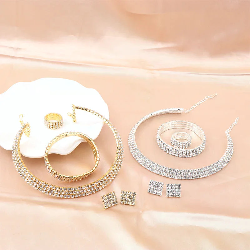 Parure Éclat de Mariée – Collier, bracelet, bague et boucles d’oreilles