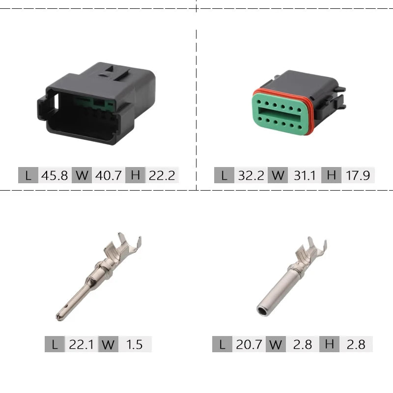 DT06-2S/DT04-2P Deutsch black connector Automotive waterproof wiring harness plug 12PB connector rubber shell with terminal