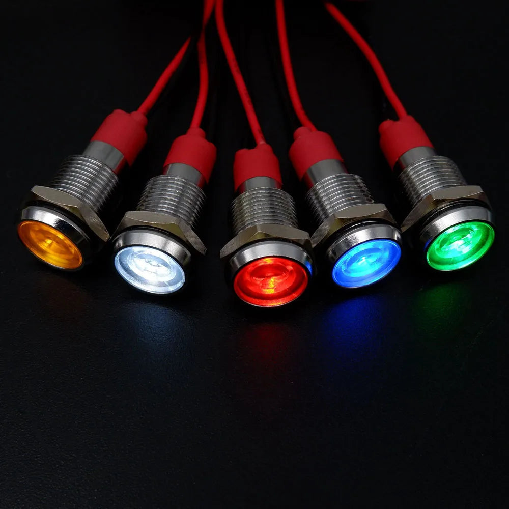 1pcs Metal Indicator Light 6mm 8mm 10mm 12mm LED Light Black Silver  with Wire 3V 5V 6V 12V 24V 110V 220V Red Yellow Blue Green