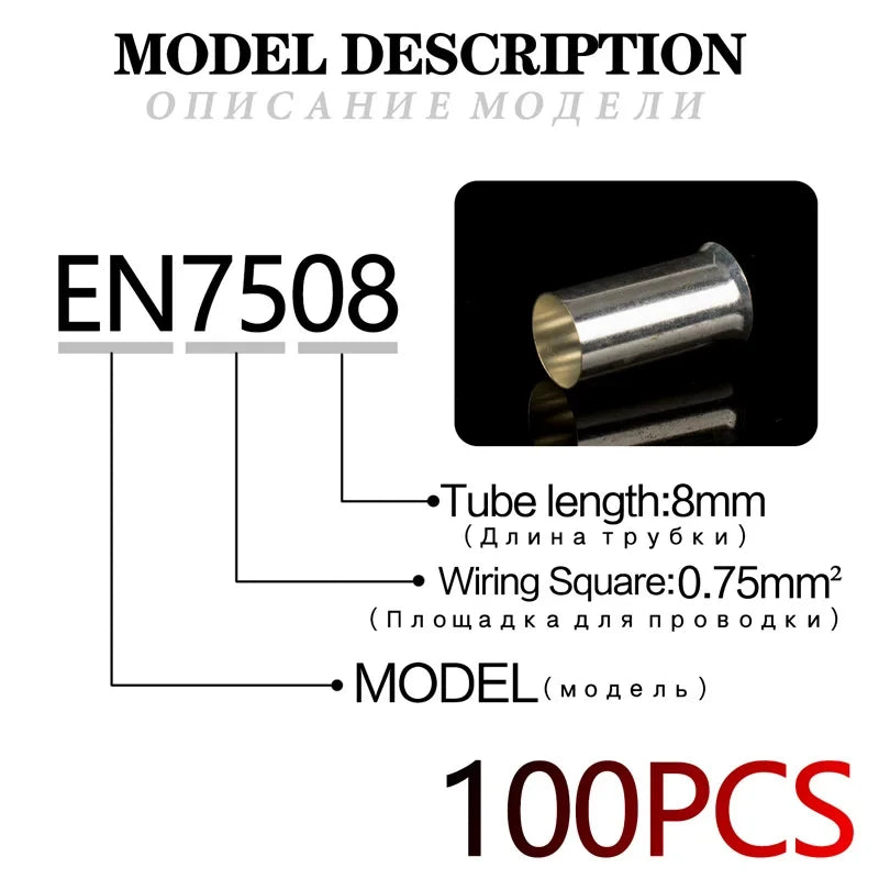100PCS EN Series Non-Insulated Wire Connector Ferrules Electrical Cable Terminal Copper Bare Tinned Crimp Terminal 22-10 AWG