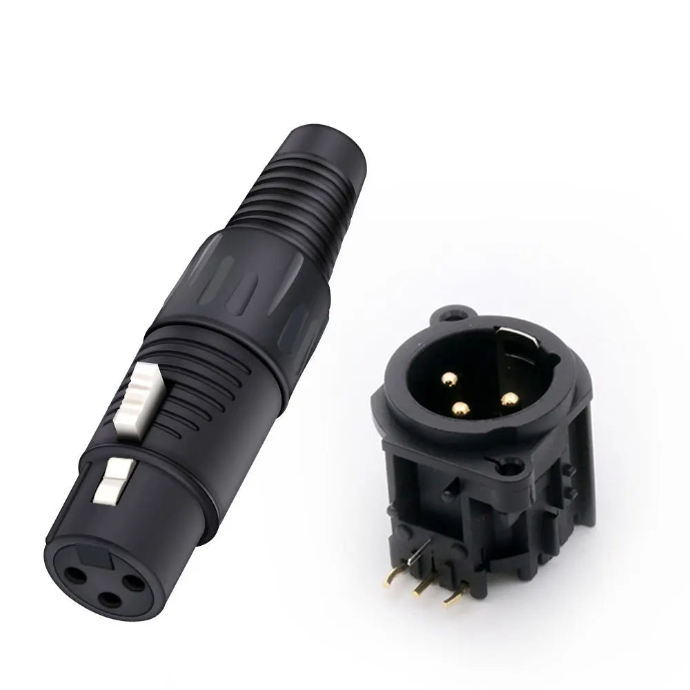 2PCS XLR wire connector, 3pins, male plug+female socket, wire connector+panel mount type, with protecting cover, for Audio/Video
