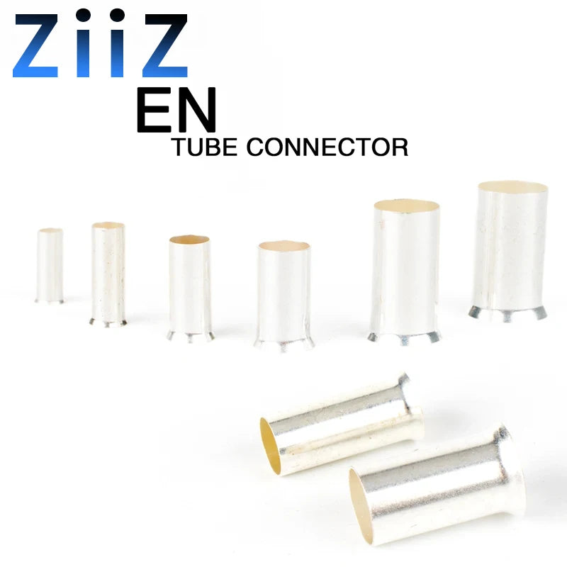 100PCS EN Series Non-Insulated Wire Connector Ferrules Electrical Cable Terminal Copper Bare Tinned Crimp Terminal 22-10 AWG