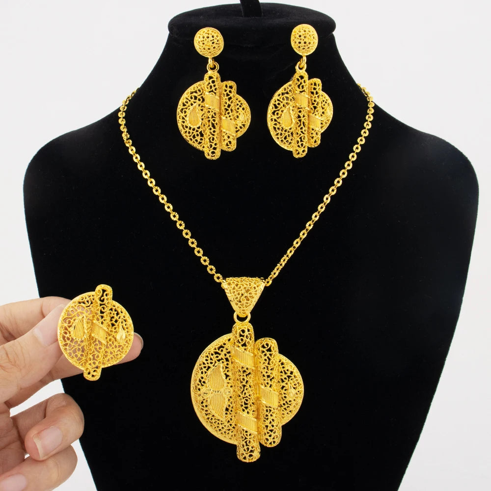 Dubai 24k Gold Plated Jewelry Sets for Women Indian Bridal Costume  Jewelry Wholesale Nigerian Wedding Party Gifts