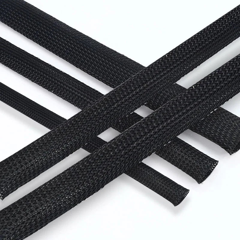1M 1mm-100mm Black PET Expandable Braided Sleeving Flexible Wire Mesh Sleeve Black For TV Audio PC Cords Wire Cable Protecter