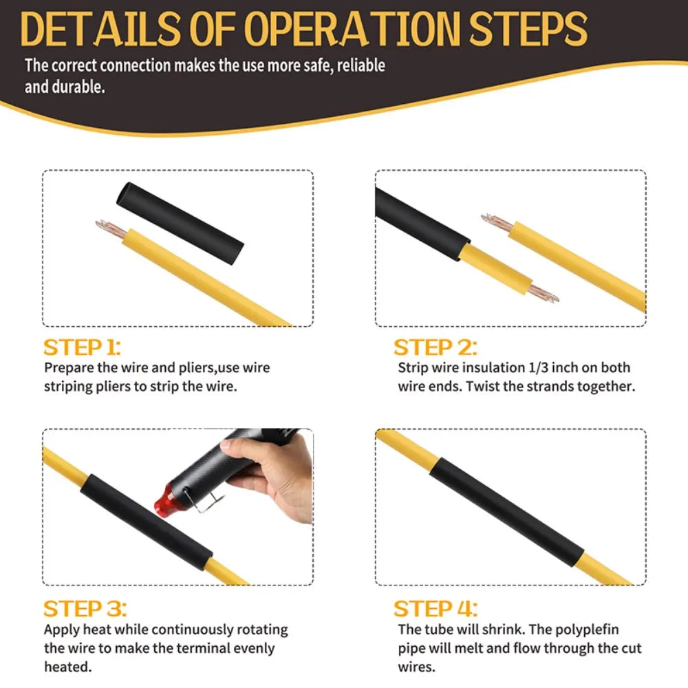 Black Heat Shrink Tube Kit Thermoresistant Tubing Shrink Wire Wrapping Electrical Connection Cable Insulation Sleeves Protecter
